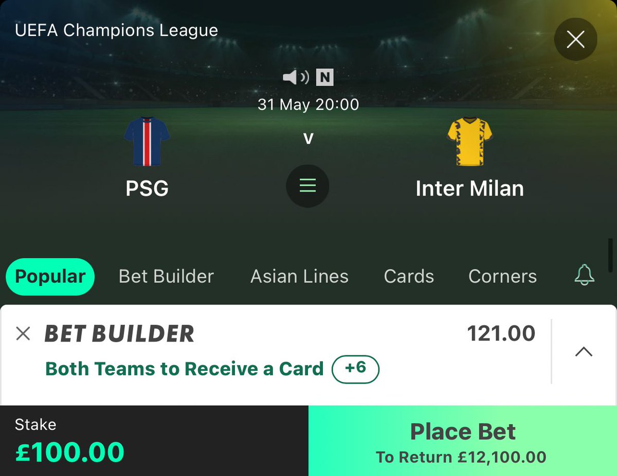 MEGA BUILDER FOR UCL FINAL⚽️ 🏆
121/1 👀

💸IF THIS WINS 10 OF YOU GET £25 EACH - IF IT HITS 500 ❤️ ITS UPPED TO 40 EACH💸

❤️YOU MUST LIKE AND RETWEET / COMMENT FOR A BONUS ENTRY❤️

(Check comments for bonus 101/1 acca)