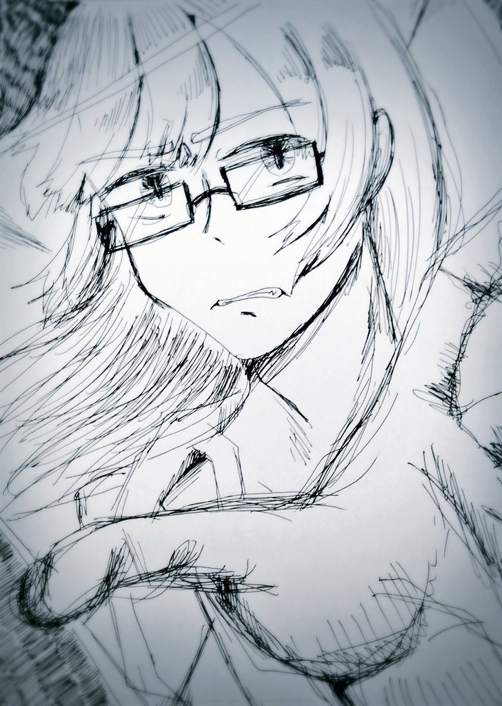 after_210's tweet photo. 朝から何も考えずにボールペンでガリガリ楽しい
 #らくがき  #オリキャラ  #アナログ絵 https://t.co/zjFI120MR2
