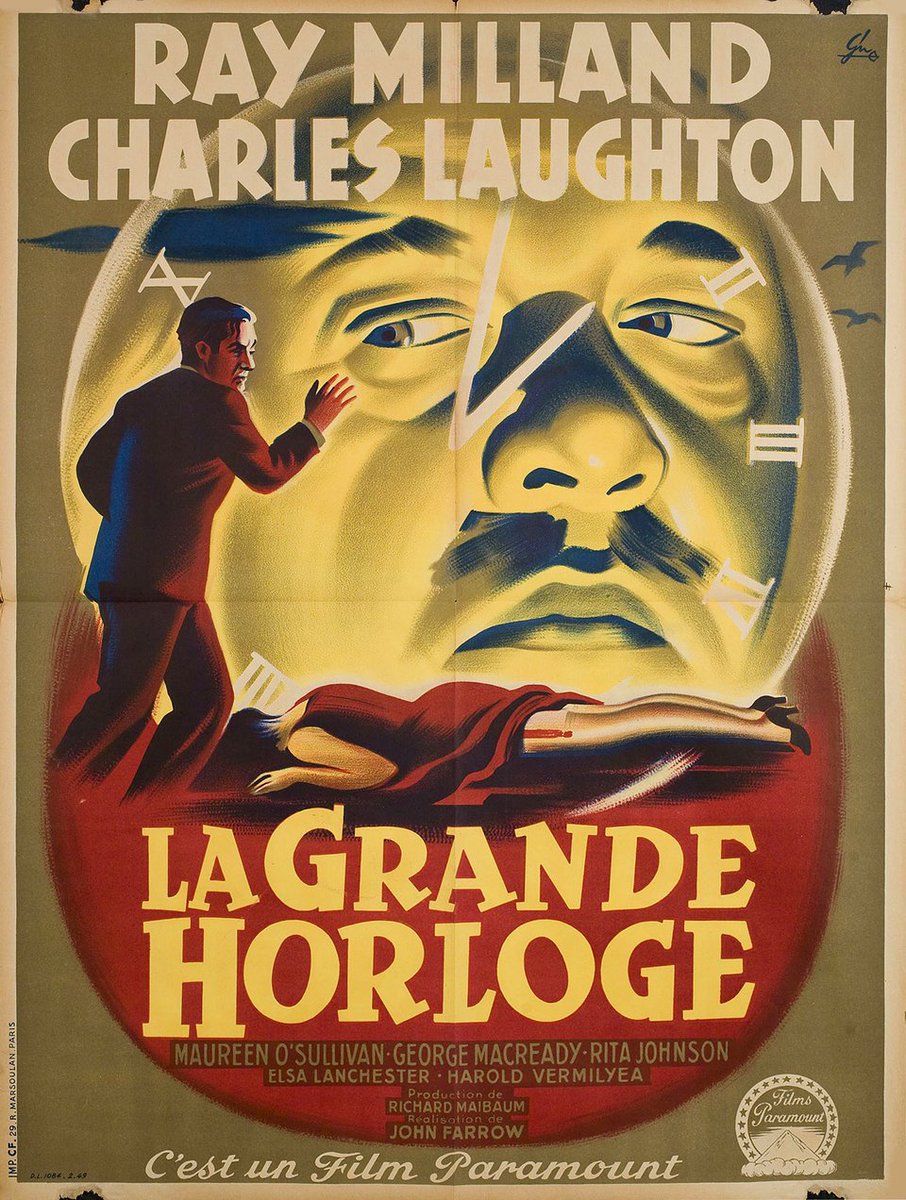 Here it is, my annual hype post for THE BIG CLOCK, the classic 1948 film based on Kenneth Fearing’s ingenious suspense novel. Hollywood may have sanitized it, but the Rolex-like precision of Fearing’s plot remains undiminished. Airs tonight on TCM. #TCMParty

The French poster: