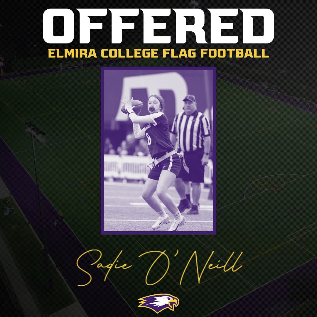 Sadie O’Neill (@oneillsadie8) on Twitter photo After an amazing conversation with Coach McCrae, I’m so excited to announce that I’ve received my second offer to further my flag football career at Elmira College. <a href="/CoachVic5/">Victor Davidson</a> <a href="/ceverett6/">Charrise Everett</a> <a href="/ERidgeLancers/">Eastridge Athletics</a> <a href="/eastridgeflagfb/">Eastridge Flag Football</a>
<a href="/Eastridge_EICSD/">Eastridge HS</a> <a href="/ECSoaringEagles/">Elmira College Athletics</a> After an amazing conversation with Coach McCrae, I’m so excited to announce that I’ve received my second offer to further my flag football career at Elmira College. <a href="/CoachVic5/">Victor Davidson</a> <a href="/ceverett6/">Charrise Everett</a> <a href="/ERidgeLancers/">Eastridge Athletics</a> <a href="/eastridgeflagfb/">Eastridge Flag Football</a>
<a href="/Eastridge_EICSD/">Eastridge HS</a> <a href="/ECSoaringEagles/">Elmira College Athletics</a>