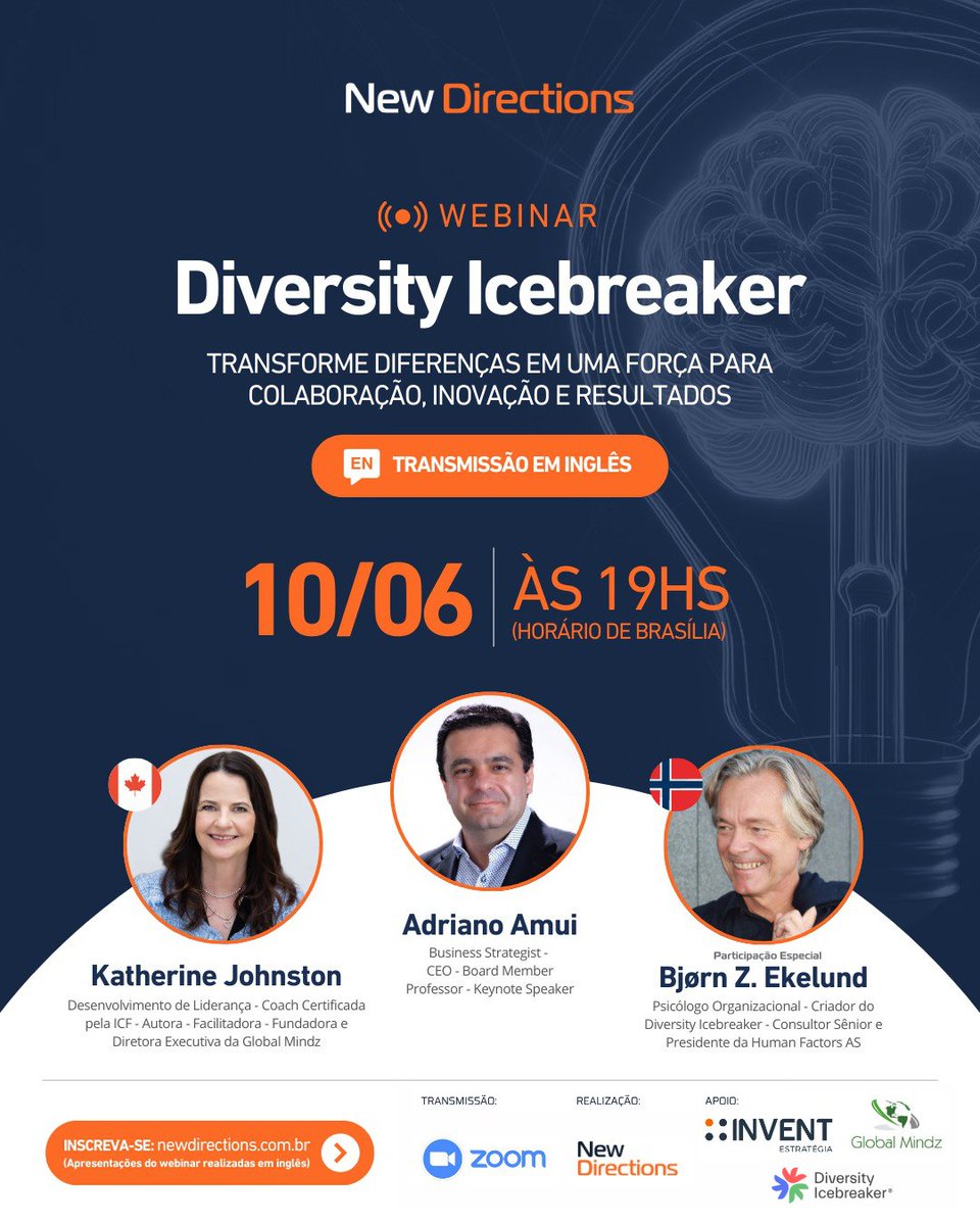 aamui's tweet image. Workshop Internacional New Directions • Diversity Icebreaker
10 de junho • 19h (Brasília)
Online e gratuito
Webinar em Inglês, com facilitação em português
Vagas limitadas

🔗 Realize sua pré-inscrição através do link
conteudo.newdirections.com.br/webinar-nd-div…