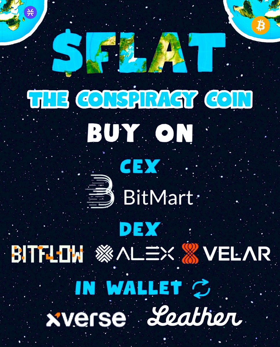 FlatEarthDev's tweet image. How to Buy $FLAT. The Conspiracy Memecoin on $STX & $BTC
CEX | Centralised Exchange |
🔸 @BitMartExchange
DEX | Decentralised Exchange |
🔸 @Bitflow_Finance
🔸 @VelarBTC
🔸 @ALEXLabBTC
🔸 @XverseApp - In app swaps
Through @XverseApp you have a number of options to buy…