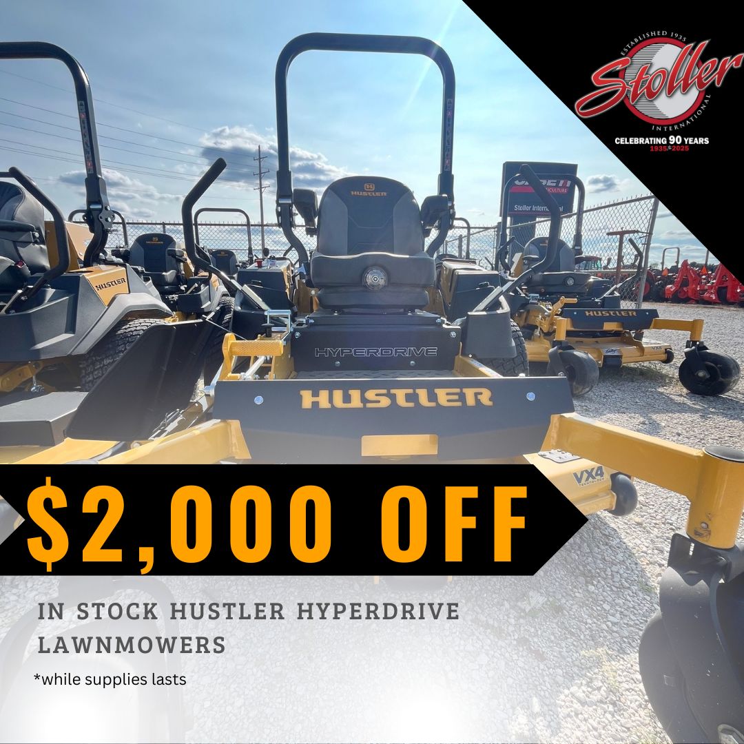 Happening now at Stoller International! 
⚠️$2,000 OFF all in stock Hustler Hyperdrive Lawnmowers⚠️

Contact one of our locations to learn more!
Pontiac | (815) 844-6197
Herscher | (815) 426-2119
Minonk | (309) 432-2525
Streator | (815)673-3363
Ottawa | (815)433-2211