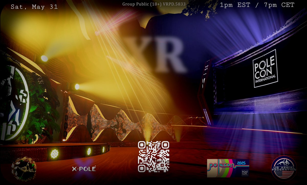 PoleCon 2025 is just around the corner! 
We're showing up in person, and for those joining from afar, an XR Portal will be open in our homeworld, so you will have a glimpse into the world of real pole arts and athletics! 

#VRPoleDance #PoleCon2025 #vrchat