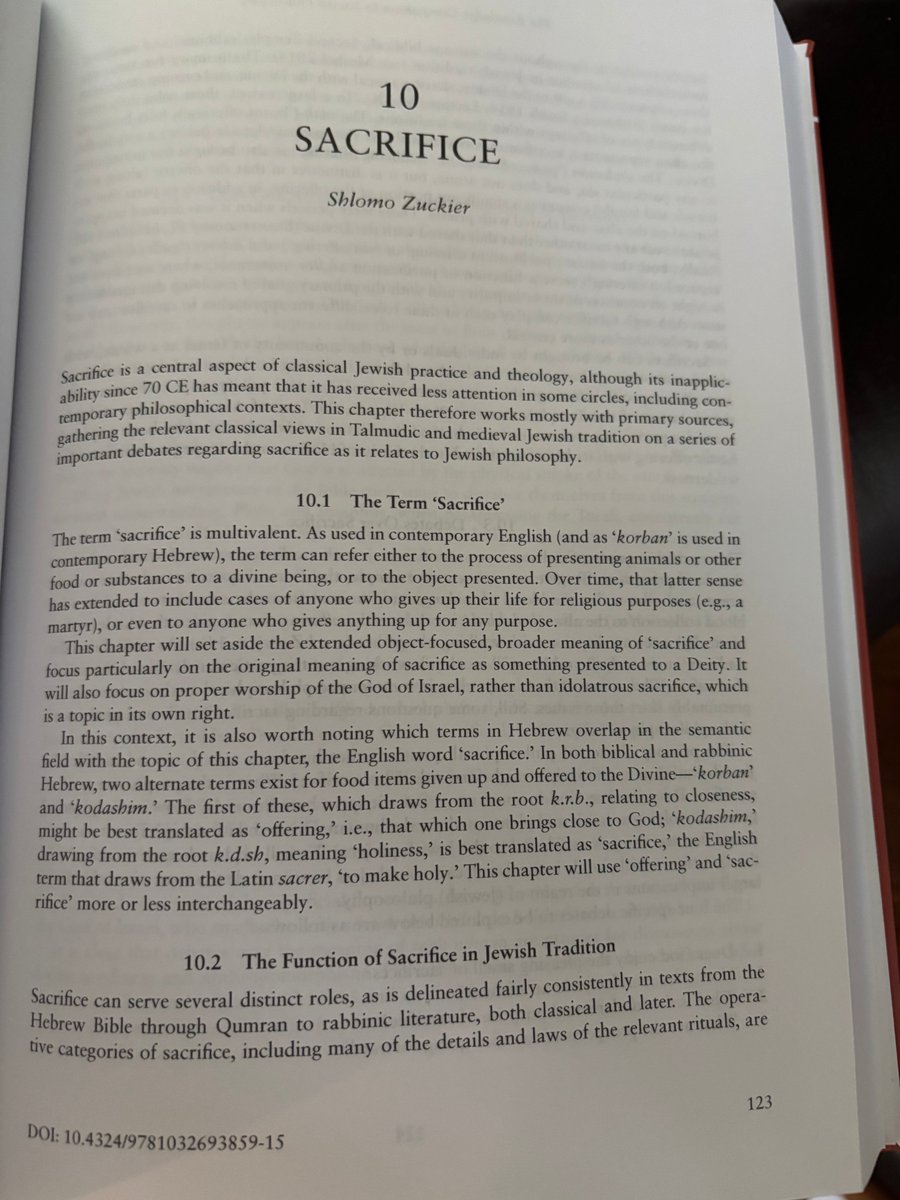 ZuckierShlomo's tweet image. Just received this excellent volume, edited by Daniel Rynhold &amp;amp; Tyron Goldschmidt w/ nearly 40 essays on a variety of major issues in Jewish philosophy. They assigned me the chapter on &quot;Sacrifice,&quot; where I combined historical and philosophical interests in a short survey!