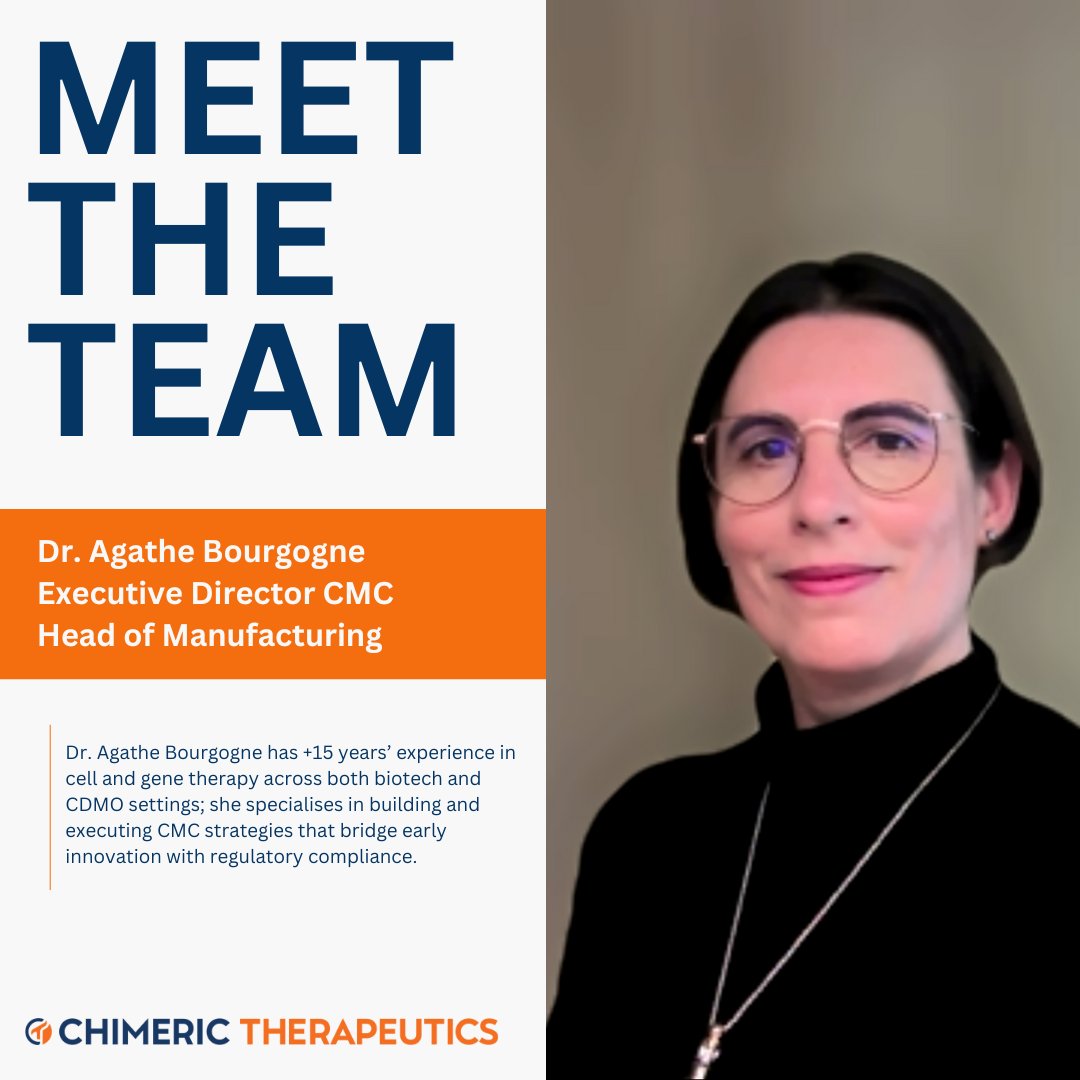 Chimeric Therapeutics ASX: CHM (@chimeric) on Twitter photo Meet the Team: Dr. Agathe Bourgogne - Executive Director CMC: Head of Manufacturing
At <a href="/Chimeric/">Chimeric Therapeutics ASX: CHM</a>, Agathe leads the manufacturing of our clinical programs, ensuring the reliable and scalable delivery of our cell therapies from the lab to first-in-human trials. $CHM Meet the Team: Dr. Agathe Bourgogne - Executive Director CMC: Head of Manufacturing
At <a href="/Chimeric/">Chimeric Therapeutics ASX: CHM</a>, Agathe leads the manufacturing of our clinical programs, ensuring the reliable and scalable delivery of our cell therapies from the lab to first-in-human trials. $CHM