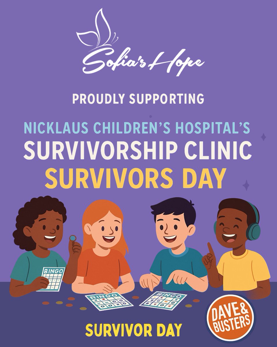We’re excited to support NCH Survivors’ Day with prizes for the Bingo activity planned for June 1st at Dave &amp; Buster’s! 
We love working together to celebrate the strength and resilience of survivors ages 12 and up.
Can’t wait to be part of such a special day! 
#SofiasHope