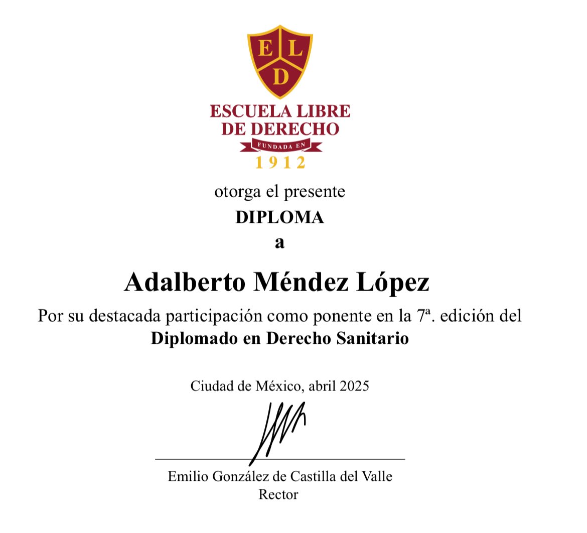 Cinco años de impartir cátedra en la <a href="/eld_oficial/">Escuela Libre de Derecho</a> como profesor de #BizHumanRights, en el posgrado de Derecho Sanitario. ¡Gracias a mis estudiantes por su deferencia! Un honor ser parte del claustro académico de una de las escuelas de derecho más importantes de MX 🇲🇽 #DDHH #ESG