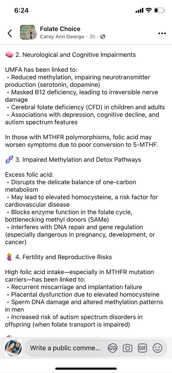 KateLCNM's tweet image. Excellent post from Facebook regarding excessive synthetic folic acid and the health implications- last 2 screenshots in comments @FolateChoice @SecKennedy