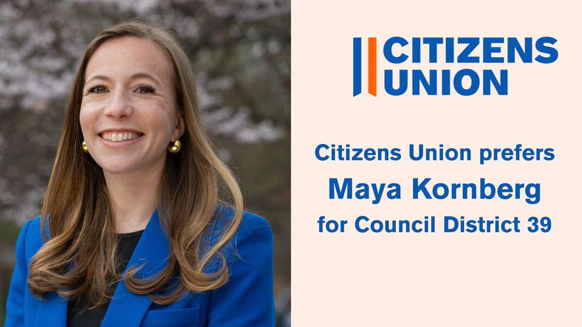 Citizens Union (@citizensunionny) on Twitter photo We prefer Maya Kornberg in CD-39 for her democracy-focused career and commitment to improving legislative processes. <a href="/KornbergMaya/">Dr. Maya Kornberg</a> We prefer Maya Kornberg in CD-39 for her democracy-focused career and commitment to improving legislative processes. <a href="/KornbergMaya/">Dr. Maya Kornberg</a>