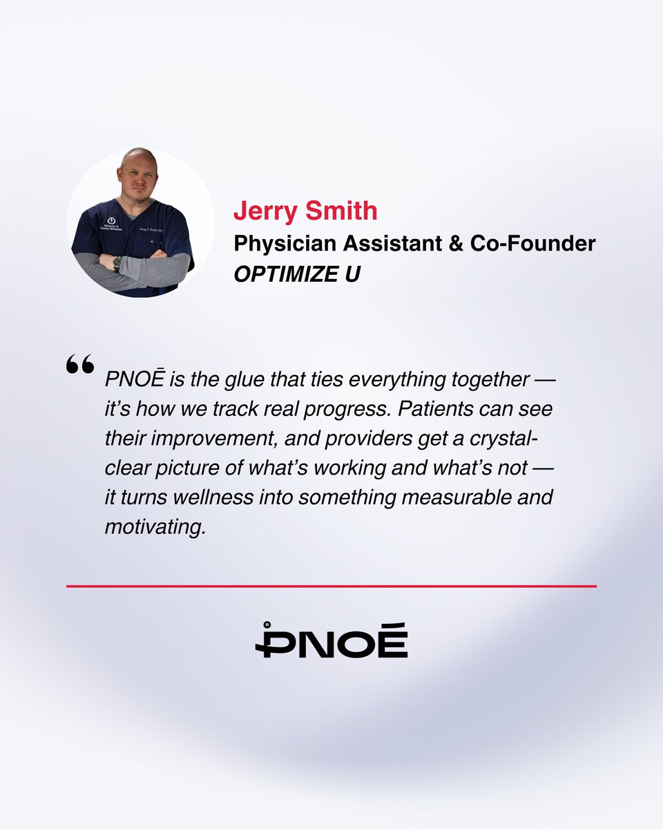 Optimize U scaled to 30+ clinics by tracking what actually works.
Every new patient? Gets a PNOĒ test. 🫁
➡️ Measures metabolism
➡️ Tracks fat burn + recovery
➡️ Aligns treatment with real progress
“PNOĒ is the glue that pulls it all together.”
#pnoe #optimizeu #longevityclinic