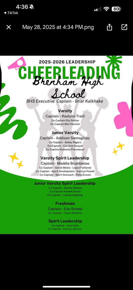 Congratulations to the BHS 2025-2026 Cheerleading LEADERSHIP! We can’t wait to see you all for yet another SUCCESSFUL Cub season!