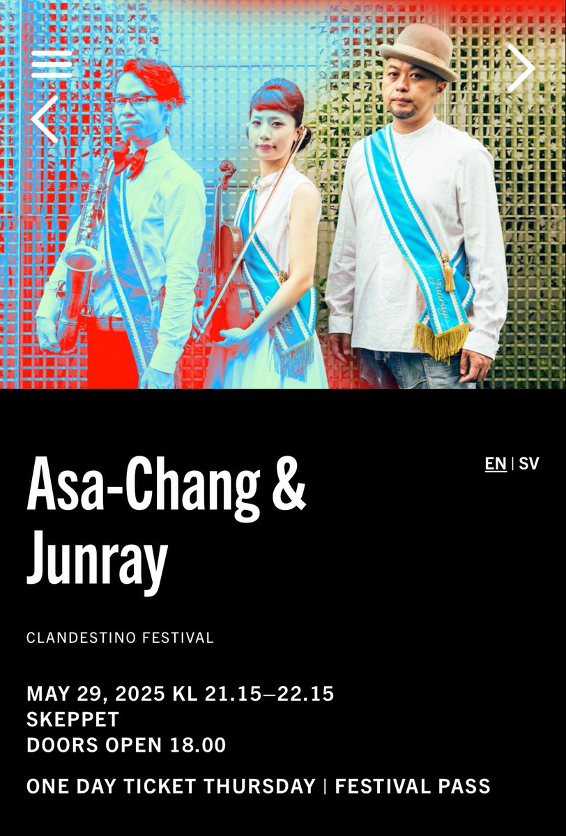 gosekkywatching's tweet photo. Today's ASA-CHANG&巡礼
CLANDESTINO FESTIVAL
MAY 29, 2025 KL 21.15–22.15
SKEPPET
DOORS OPEN 18.00
ONE DAY TICKET THURSDAY | FESTIVAL PASS
https://t.co/fz91WFQjcS
#Gothenburg
#Göteborg
#clandestinofestival
#asachangandjunray
#asachangjunray
#ASACHANG巡礼
@gosekky https://t.co/fBM9QWehsI