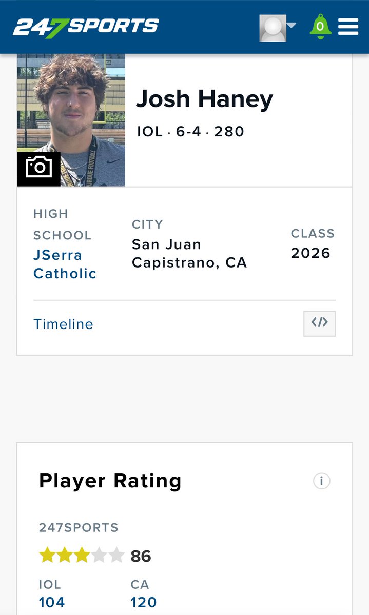 Josh Haney (@joshh2026) on Twitter photo Blessed to be rated ⭐️⭐️⭐️ by <a href="/247Sports/">247Sports</a> . Thank you <a href="/GregBiggins/">Greg Biggins</a> <a href="/BrandonHuffman/">Brandon Huffman</a> <a href="/BlairAngulo/">Blair Angulo</a>
<a href="/JSerra_Football/">JSerra Football</a> <a href="/vscwintoday/">Victor Santa Cruz</a> <a href="/Score2Win/">Rudy Carlton</a> <a href="/CoachRickVichot/">Rick Vichot</a> <a href="/AllegianceOL/">Allegiance Athletics</a> Blessed to be rated ⭐️⭐️⭐️ by <a href="/247Sports/">247Sports</a> . Thank you <a href="/GregBiggins/">Greg Biggins</a> <a href="/BrandonHuffman/">Brandon Huffman</a> <a href="/BlairAngulo/">Blair Angulo</a>
<a href="/JSerra_Football/">JSerra Football</a> <a href="/vscwintoday/">Victor Santa Cruz</a> <a href="/Score2Win/">Rudy Carlton</a> <a href="/CoachRickVichot/">Rick Vichot</a> <a href="/AllegianceOL/">Allegiance Athletics</a>