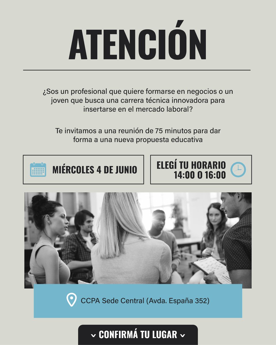 🎯 ¿Querés avanzar en tu carrera o empezar una formación técnica de calidad?
Estamos construyendo un proyecto educativo revolucionario y vos podés ser parte desde el inicio.
🗓 Mié 4 de junio – Sede CCPA
🕒 14:00 o 16:00 h
👉 Inscribite acá: ttps://forms.gle/GawMxw95DfqhYUzr6