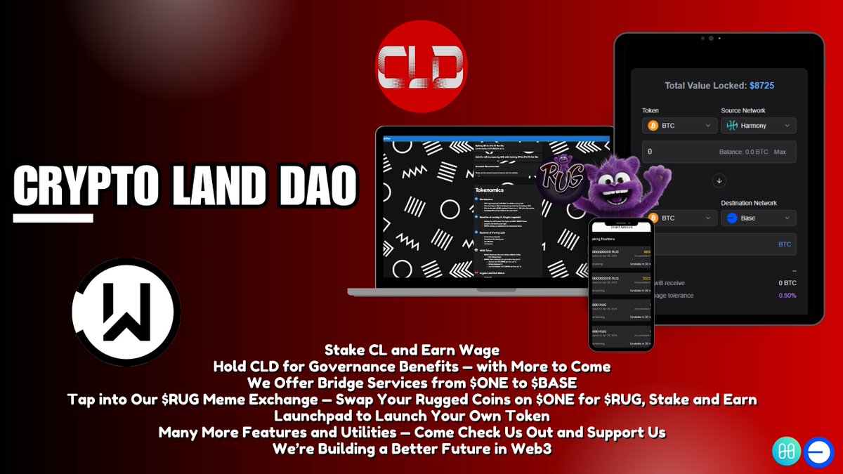 Crypto_Land_DAO ๐ก๐ก (@crypto_land_dao) on Twitter photo CLD Bringing Utility to Harmonauts <a href="/harmonyprotocol/">Harmony ๐</a>
We've been Building Over $ONE Year Now
Staking Rewards
DAO Community
LaunchPad
Validator
Liquidity
Multiple Weekly Meetings
Multisig
Multi-Chain
Multiple Token Management
Native Token Staking Dashboard
GameFi
Profit CLD Bringing Utility to Harmonauts <a href="/harmonyprotocol/">Harmony ๐</a>
We've been Building Over $ONE Year Now
Staking Rewards
DAO Community
LaunchPad
Validator
Liquidity
Multiple Weekly Meetings
Multisig
Multi-Chain
Multiple Token Management
Native Token Staking Dashboard
GameFi
Profit