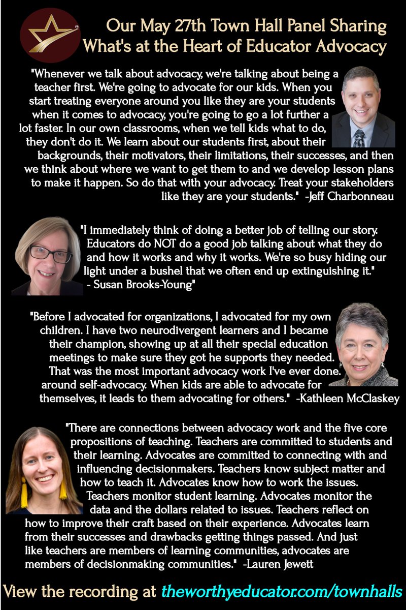 Our May Town Halls have been INCREDIBLE! Case in point, last night's panel DELIVERED on educators advocating locally with concrete, practical, easily actionable steps to advocating for public ed! Thank you <a href="/Doitjewett87/">Lauren Jewett (she/her), NBCT, MA (English Lit.)</a> , <a href="/JeffCharbonneau/">Jeff Charbonneau</a> , Susan Brooks-Young and <a href="/khmmc/">Kathleen McClaskey</a> ! Check