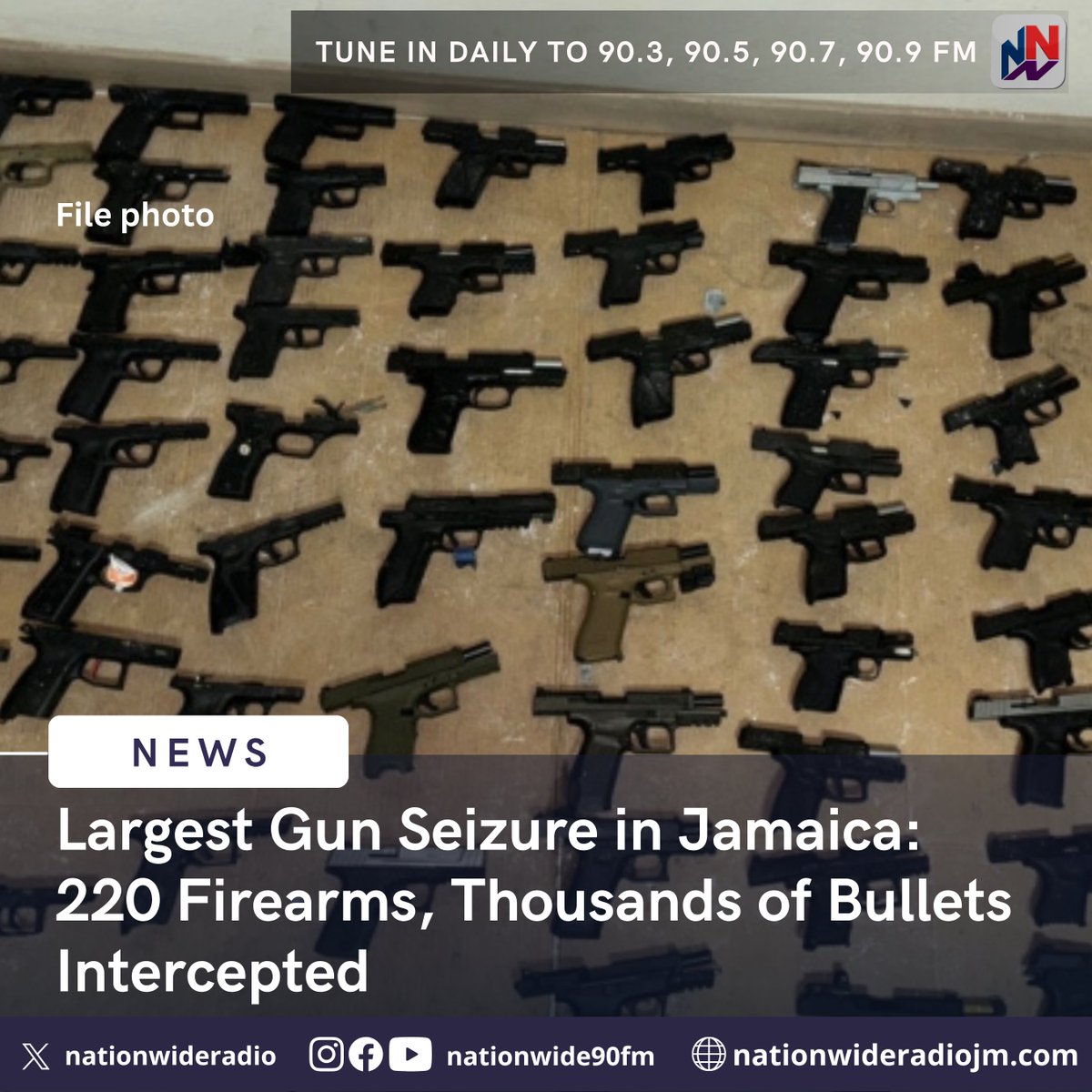 Nationwide News understands that the police have made what's being described as the biggest gun seizure in the country's history.

It's understood that at least 220 guns were intercepted making their way into the island at a location in Kingston.

nationwideradiojm.com/largest-gun-se…