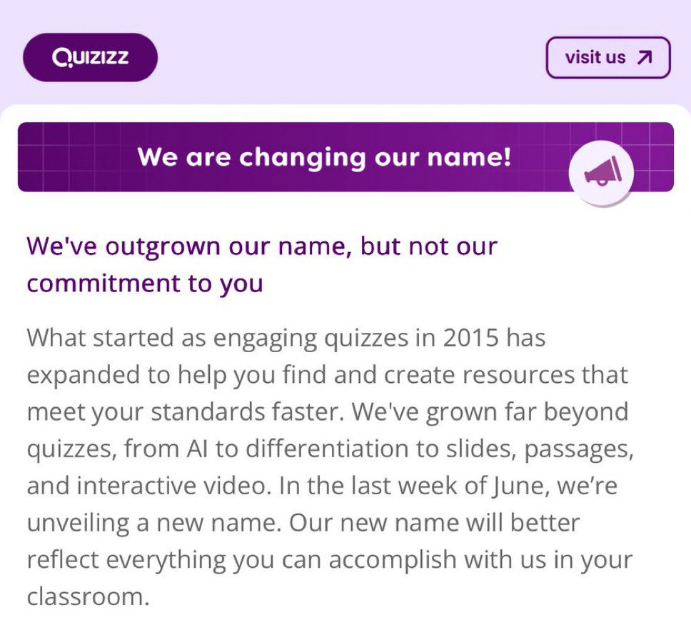John Meehan (he/him) (@meehanedu) on Twitter photo Coming in late June!
Guesses on the new <a href="/quizizz/">Quizizz (now Wayground)</a> name?
“QuizAi” feels like it’s almost too obvious... 🤔 Coming in late June!
Guesses on the new <a href="/quizizz/">Quizizz (now Wayground)</a> name?
“QuizAi” feels like it’s almost too obvious... 🤔
