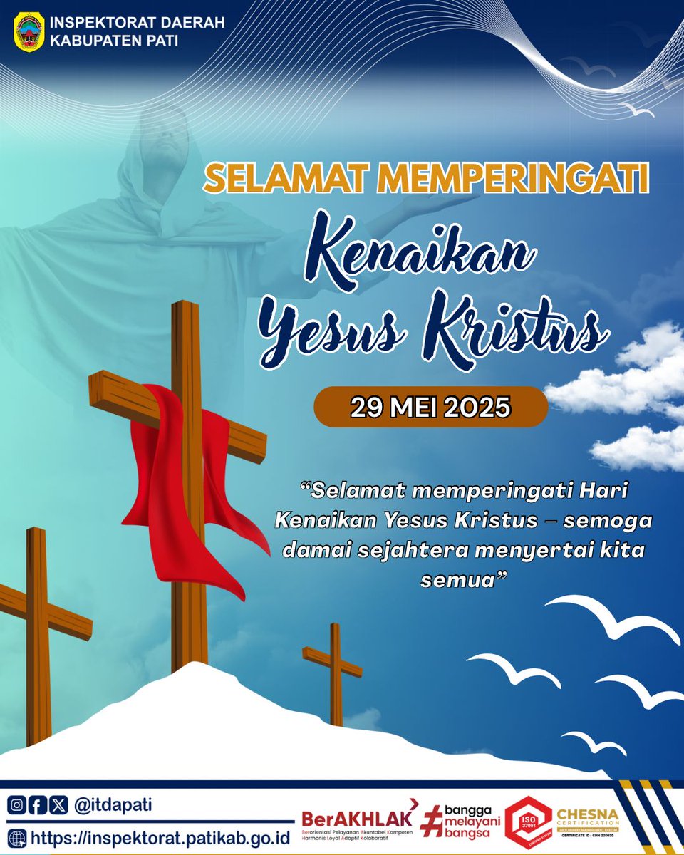 itdapati's tweet image. Selamat memperingati Hari Kenaikan Yesus Kristus – semoga damai sejahtera menyertai kita semua

#HariKenaikanYesusKristus
#29Mei2025
#ASNBerAkhlak
#BanggaMelayaniBangsa