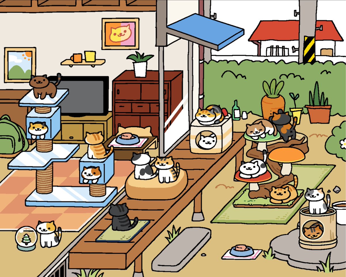 sr31srfuuka0915's tweet image. おはようございます☀
朝からねこ密度が高くてほっこり🥰
Applearcade版のみのお部屋が３種類あるので、それを手に入れる為に金にぼしコツコツ集めます

#ねこあつめ＋ #Applearcade