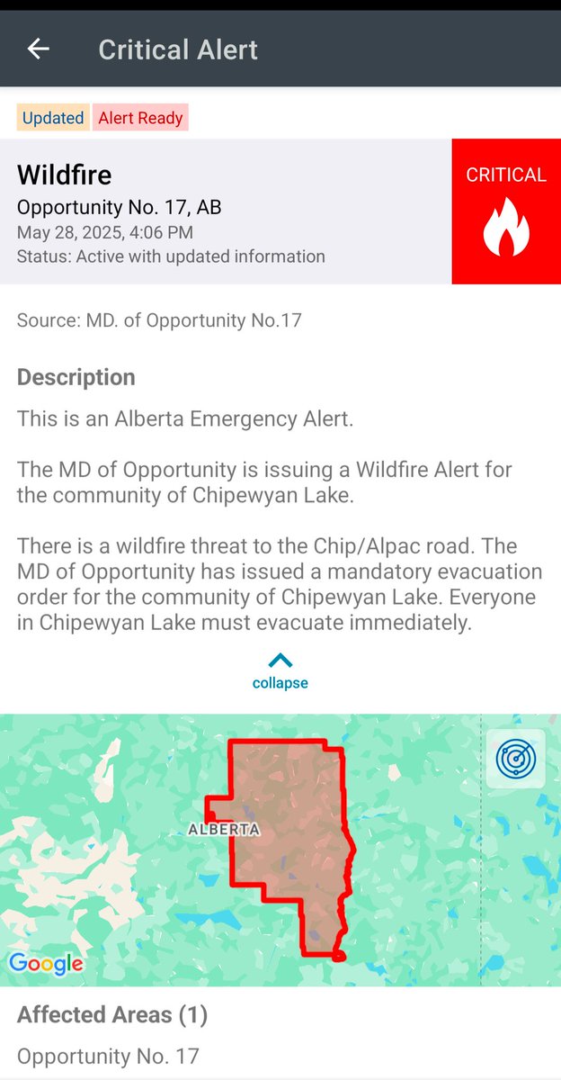 Kamscan's tweet photo. Just in #abwildfire #abfire evacuation order for #chipewyanlake https://t.co/jYpVBXo6xq