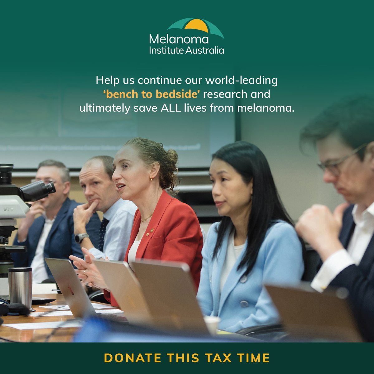 Our MIA research and clinical teams have been at the forefront of global melanoma advances which have made the once incurable, curable. 

Critical to this is our ‘bench to bedside’ research model. 

Please donate this tax-time to help us continue this cycle and ultimately save