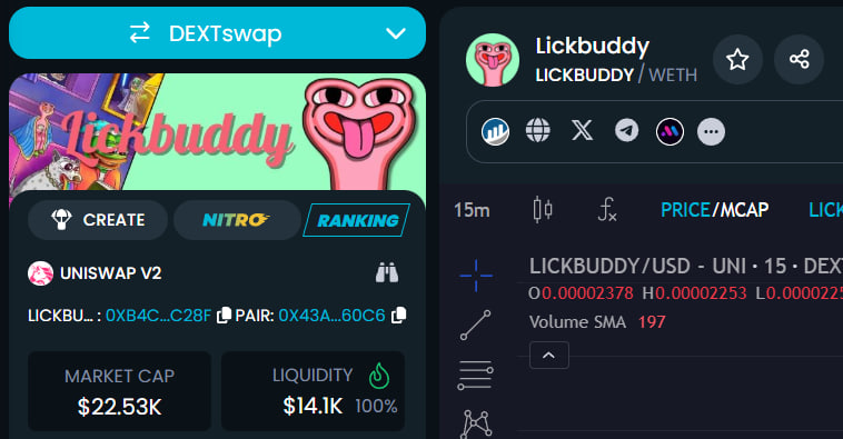 LickbuddyCoin's tweet photo. DexTools socials Updated $LICKBUDDY 

https://t.co/6Glk4mw6h1 https://t.co/Ho8YZDr9io