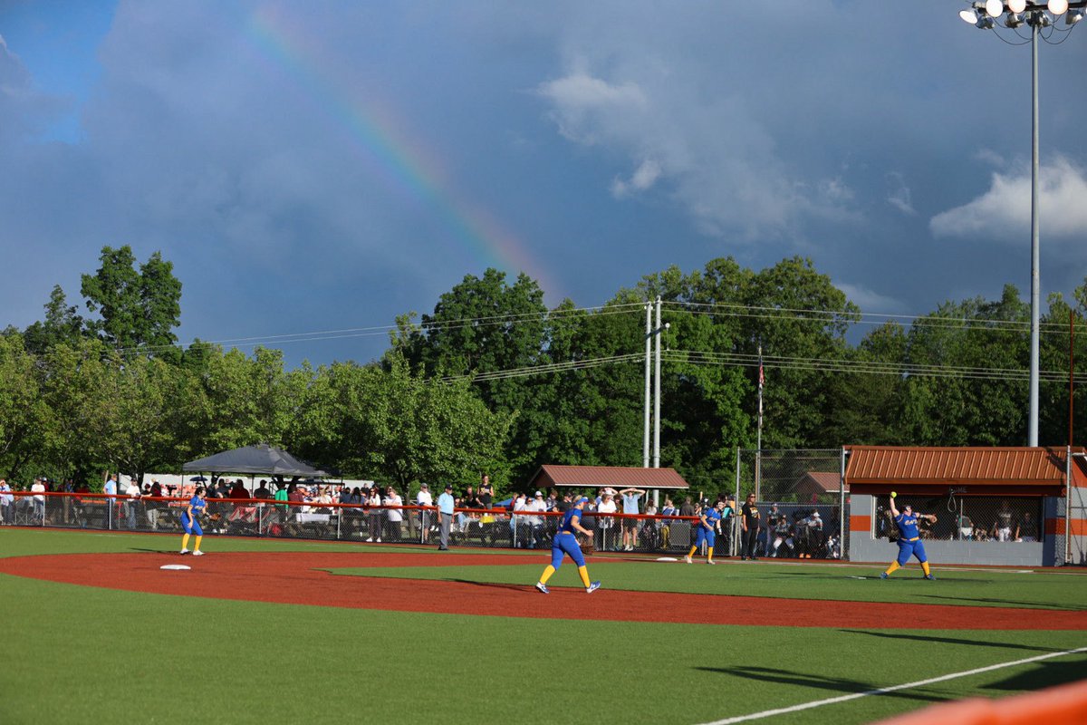 A rainbow shows up over <a href="/TheWVSSAC/">TheWVSSAC</a> State Softball Championships after the rain passed through.