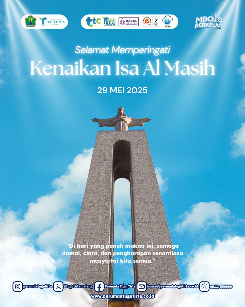 Selamat Memperingati Kenaikan Isa Al Masih
29 Mei 2025

Di hari yang penuh makna ini, mari kita jadikan momen Kenaikan Isa Al Masih sebagai pengingat akan pentingnya kasih, pengharapan, dan kedamaian dalam hidup kita. Semoga nilai-nilai tersebut senantiasa menyertai langkah kita