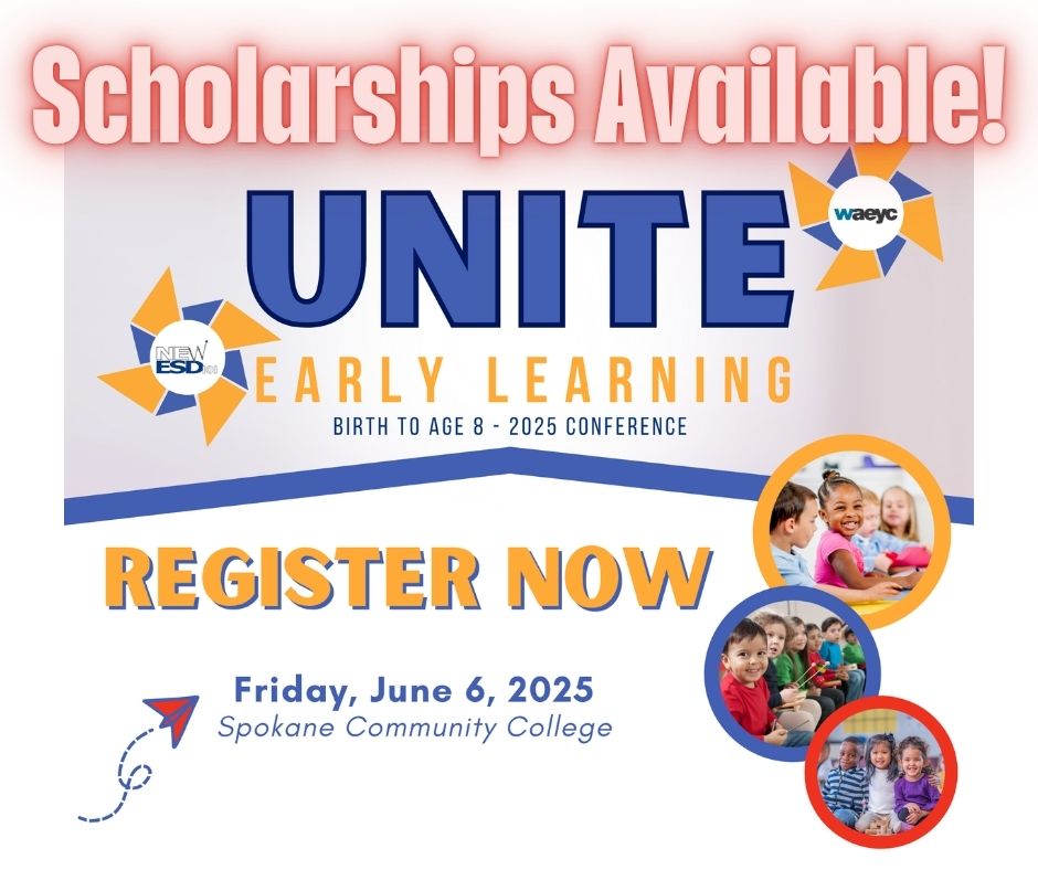 🎓 SCHOLARSHIPS AVAILABLE! Early learning pros in #WA—attend the UNITE Early Learning Conference FREE on June 6 in Spokane!  

Apply:  tinyurl.com/y74xa5hv
Registration: bit.ly/4cWevPy 

#waedu #NEWESD101 <a href="/WAEYC/">WAEYC</a>