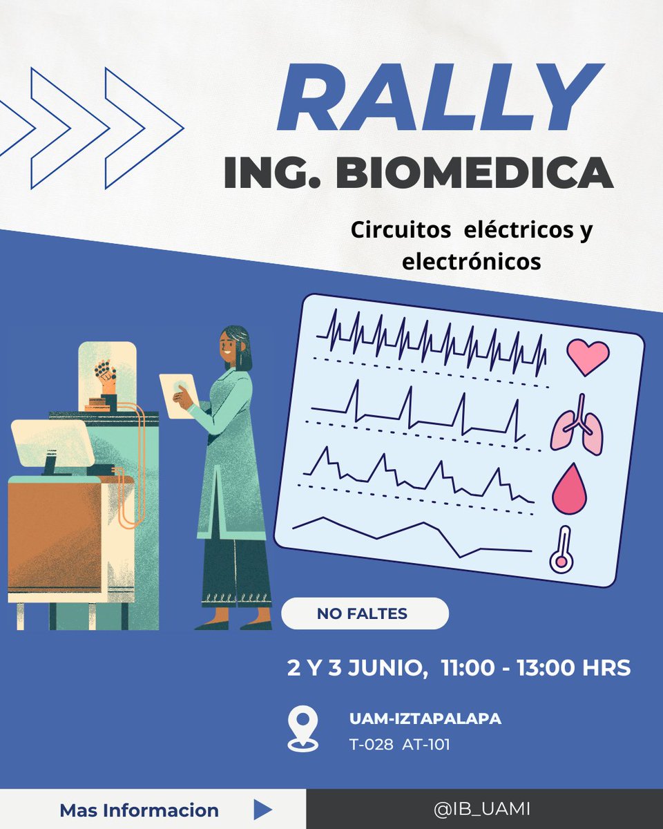 IB_UAMI's tweet photo. ¿Ya te enteraste?
Habrá un Rally de circuitos eléctricos y electrónicos!!!! 😮👏
Participa y muestra tu talento. 💫
#uam #uami #ingenieria #biomedica #rally https://t.co/mr4d0QvPwW