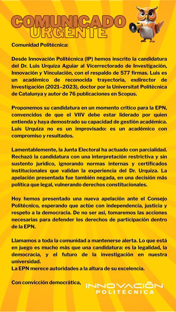 Juan Carlos De los Reyes (@serendipias) on Twitter photo No contentos con meter a la <a href="/EPNEcuador/">EPNEcuador</a> en una crisis institucional, con la provocada renuncia del vicerrector, ahora pretenden atentar contra la democracia interna. No contentos con meter a la <a href="/EPNEcuador/">EPNEcuador</a> en una crisis institucional, con la provocada renuncia del vicerrector, ahora pretenden atentar contra la democracia interna.