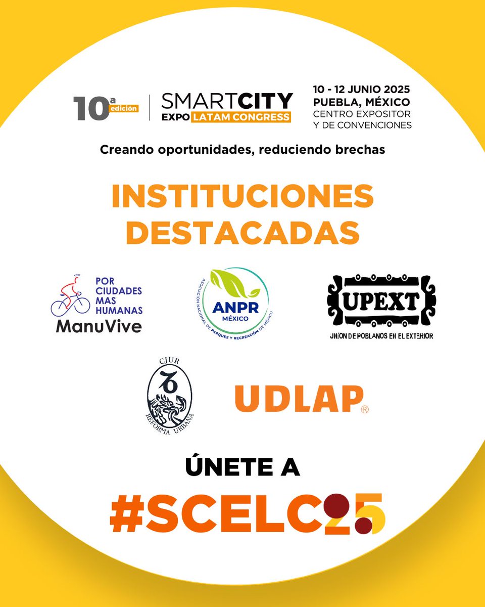 🌿🤝 ¡Bienvenidos Manu Vive, Asociación Nacional de Parques, CJURy, UDLAP UPEXT! Gracias por sumar su experiencia a la transformación urbana sostenible. 🌎✨

En Smart City Expo LATAM Congress 2025 celebramos la participación de organizaciones comprometidas con la regeneración