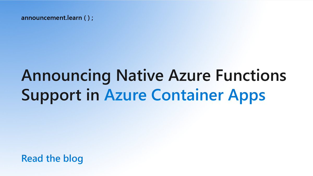 〰️ Announcing Native Azure Functions Support in Azure Container Apps 〰️ 
Build smarter microservices with:
📈 Seamless scaling, event-driven triggers
⚙️ CI/CD integration for cloud-native apps
🌟 Deploy (cont) msft.it/l/6010Sinc2