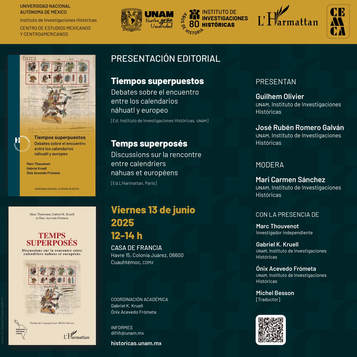 UNAM_Historicas's tweet photo. Tiempos superpuestos ofrece una explicación clara y accesible de la estructura y el funcionamiento del calendario náhuatl, al tiempo que explora su significado cultural a través de numerosos ejemplos e ilustraciones.👇 https://t.co/EGum7vdRTD