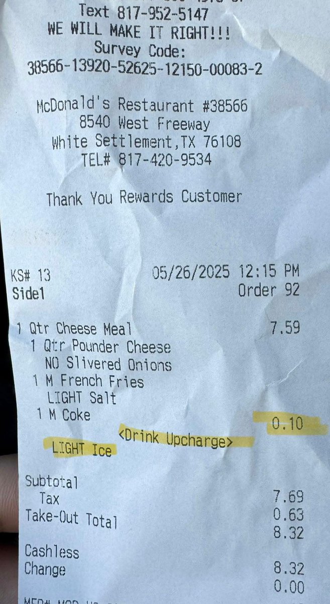 Really, @McDonald's? You’re going to charge me extra for getting LESS ice?