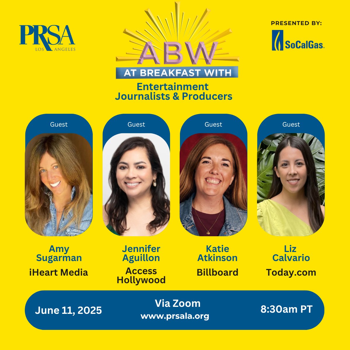 PRSALA's tweet image. We’re thrilled to reveal the full lineup for our upcoming #PRSALA #ABW virtual panel featuring Entertainment #Journalists &amp;amp; Producers! Join us June 11 at 8:30AM PT via Zoom for a powerhouse conversation with top industry pros.
Don’t miss it! linktr.ee/prsala
#MediaTraining