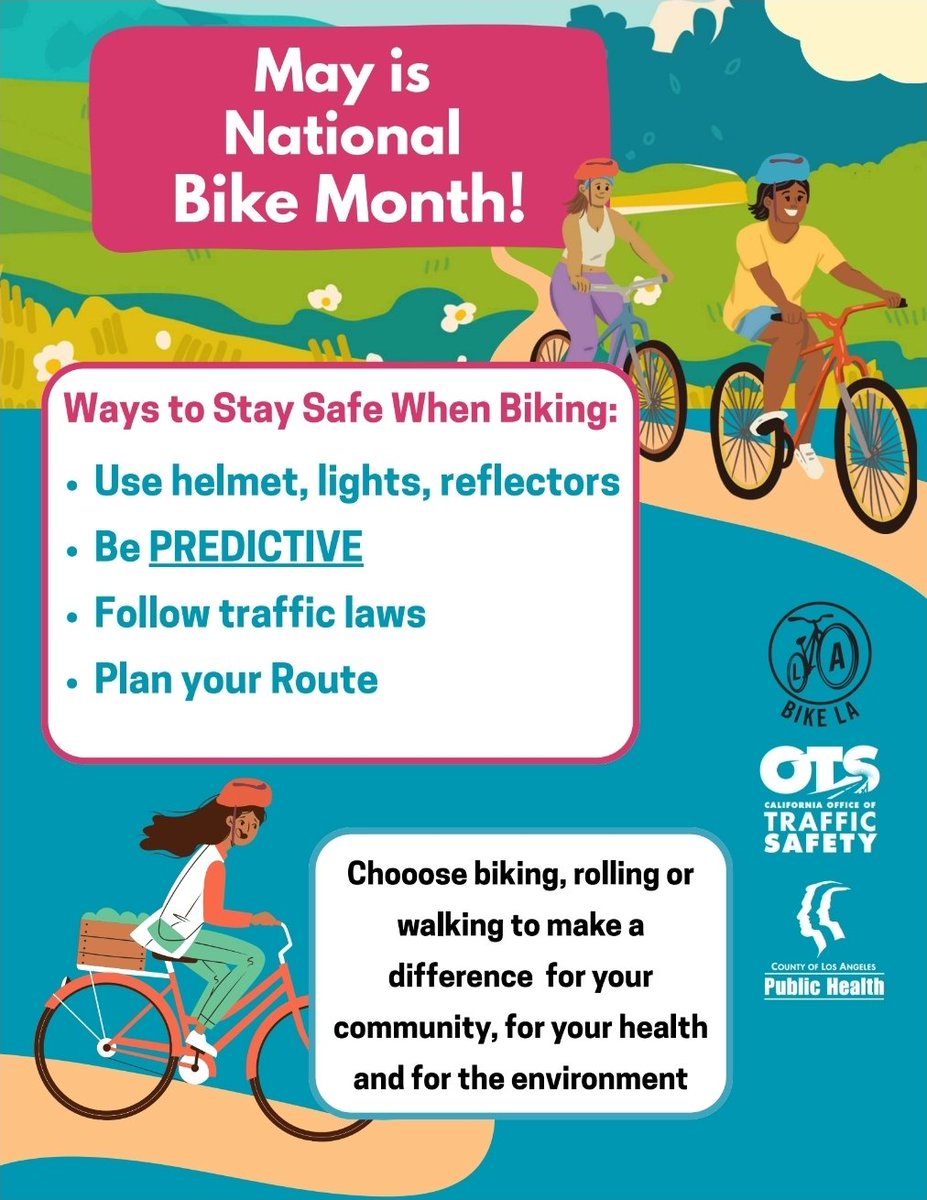 Celebrate National Bike Month with safer streets and smarter rides! 🚴
✨ Use your helmet, lights, and reflectors
✨ Be predictable and follow traffic laws
✨ Plan your route before you go
Every trip — big or small — helps your health, your neighbors, and our planet.
#BikeLA