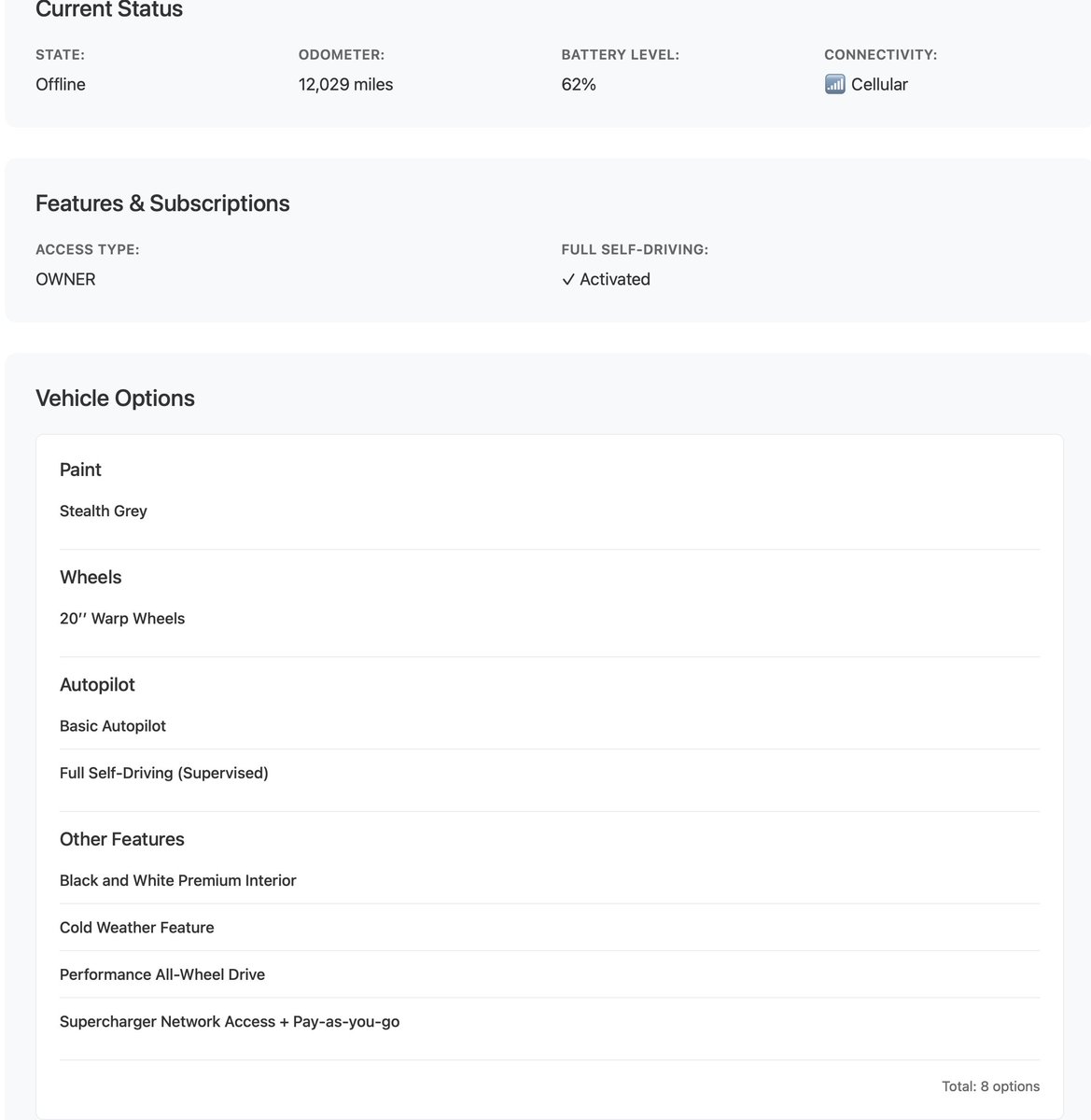 fsd_database's tweet image. Coming soon, you&apos;ll be able to click on any public vehicle and get all kinds of detailed info about it including what options are on the car