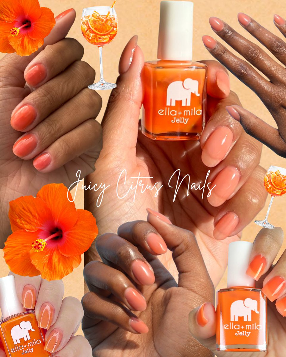 Trending nails 🍊 Get the look with our polish Spread the Love #ellamila #jellynails #orangenails #summernails