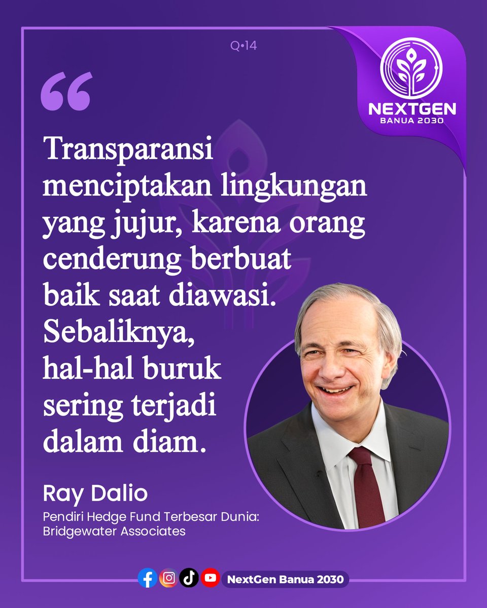 NextGenBanua's tweet photo. Q•14 | Transparansi: Pondasi Kepercayaan
Transparansi bukan sekadar pengawasan—ia adalah komitmen untuk bersikap jujur, terbuka, dan bertanggung jawab.

#nextgenbanua #growthmindset #transparansi #integritas https://t.co/plm0ZqtFq6