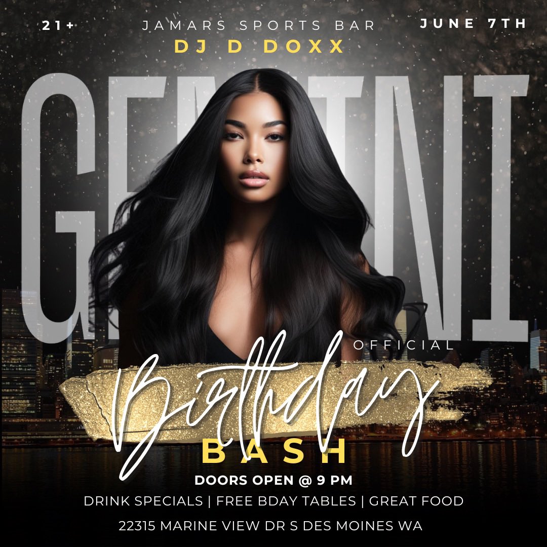 spmg7693's tweet photo. JAMAR SPORTS BAR PRESENTS: GEMNI BIRTHDAY BASH

JUNE 7TH, 2025

MUSIC BY: DJ-D’DOXX

DRINK SPECIALS / FREE B-DAY TABLES / GREAT FOOD

22315 MARINE VIEW DR. S.
DES MOINES, WA 

#THEWORLDFAMOUSDJDDOXX #DJDDOXX  #STOPPLAYINPROMOTIONS #OMEGAMOBILEDJS #DEMCLINTONBOYZ https://t.co/jNKhVrobas
