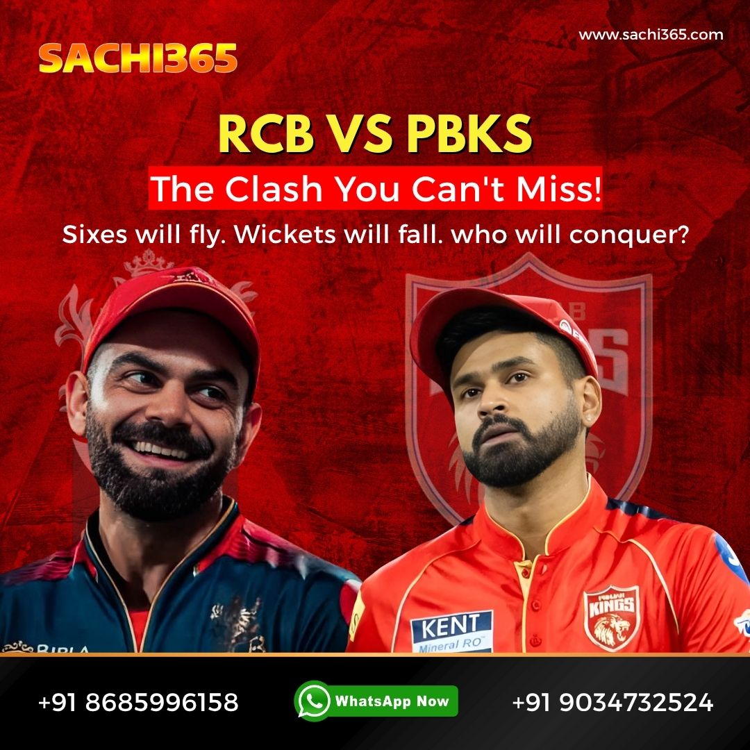 info_Sachi365's tweet image. Get ready for the ultimate showdown! RCB takes on PBKS in a clash full of firepower, passion, and unforgettable moments.

#Sachi365 #RCBvsPBKS #IPL2025 #CricketBattle #WinBig