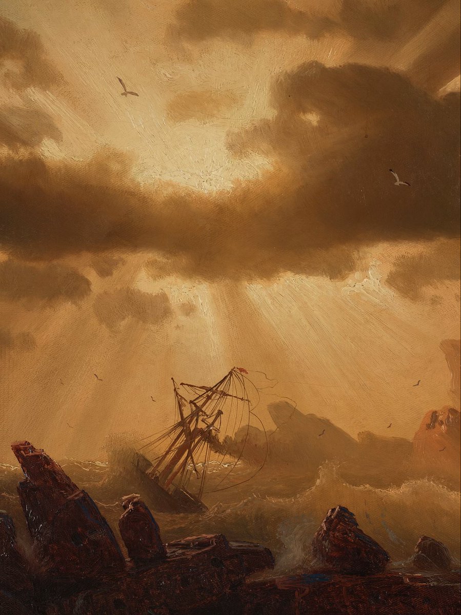 DailyClassicArt's tweet photo. Marcus Larsson - "Shipwreck in the Bohuslän Archipelago (detail)" (1856) https://t.co/zAh4ripPIC