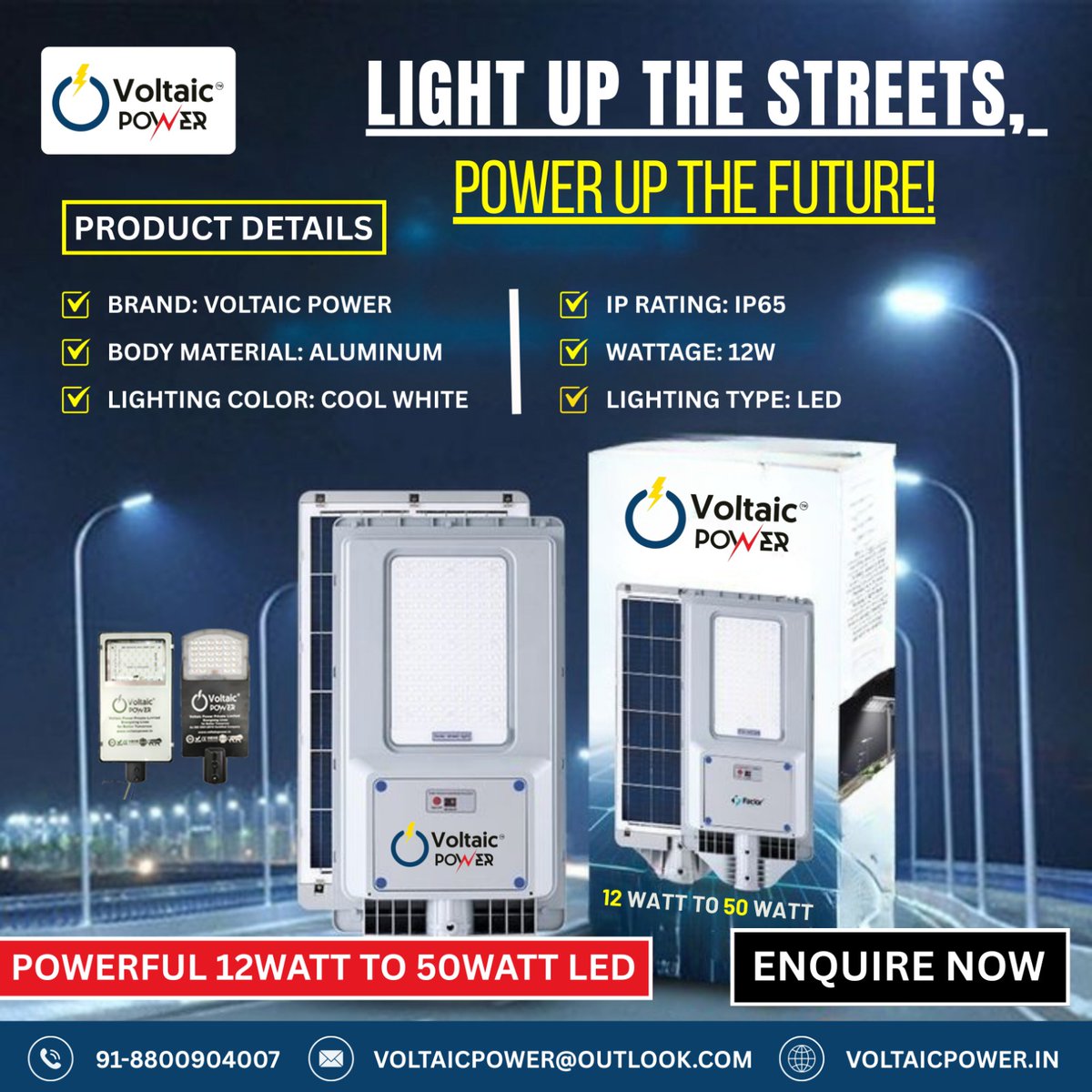 voltaicpower's tweet image. 💡 Light up your world with Voltaic LED Lights (12W–50W)!
✅ Cool White
✅ IP65 Waterproof
✅ Aluminum Body
✅ Long-Lasting LEDs
Ideal for streets, homes &amp;amp; buildings!
📞 8800904007
🌐 voltaicpower.in
🔋 Power Up the Future. Enquire now!
#VoltaicPower #LEDStreetLight