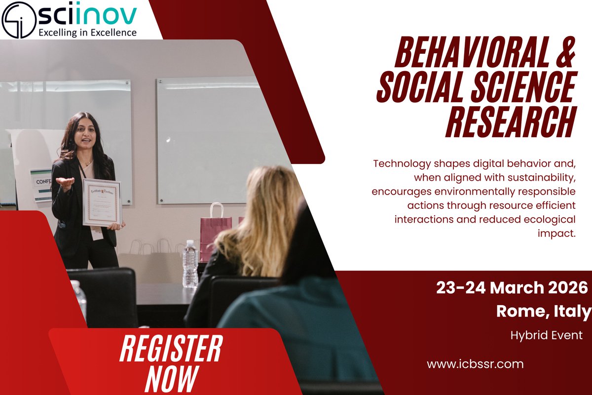 ICBSSR_2026's tweet image. 📢 Call for Abstracts!

Join us in Rome, Italy for the 4th International Congress on Behavioral &amp;amp; Social Science Research

🗓️ March 23-24, 2026

Showcase your work, network globally, and drive progress!

👉Submit now: icbssr.com/abstract-submi…

#BehavioralResearch #CallForAbstracts
