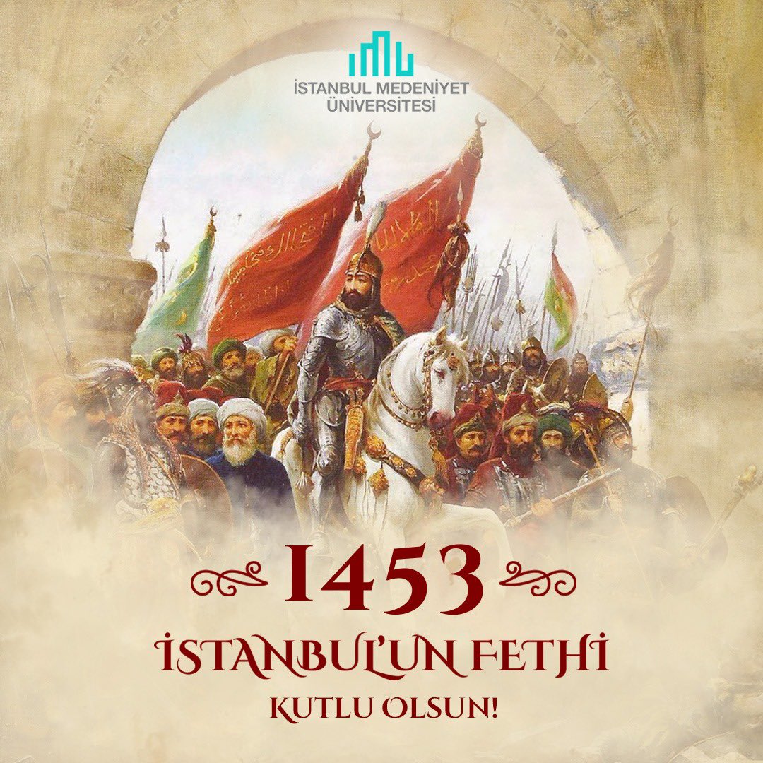 📅 29 Mayıs 1453
İstanbul’un Fethi’nin 572. yıl dönümünde, büyük komutan Fatih Sultan Mehmet'i ve aziz ecdadımızı rahmet ve minnetle anıyoruz.

#İstanbulunFethi #29Mayıs1453 #FatihSultanMehmet