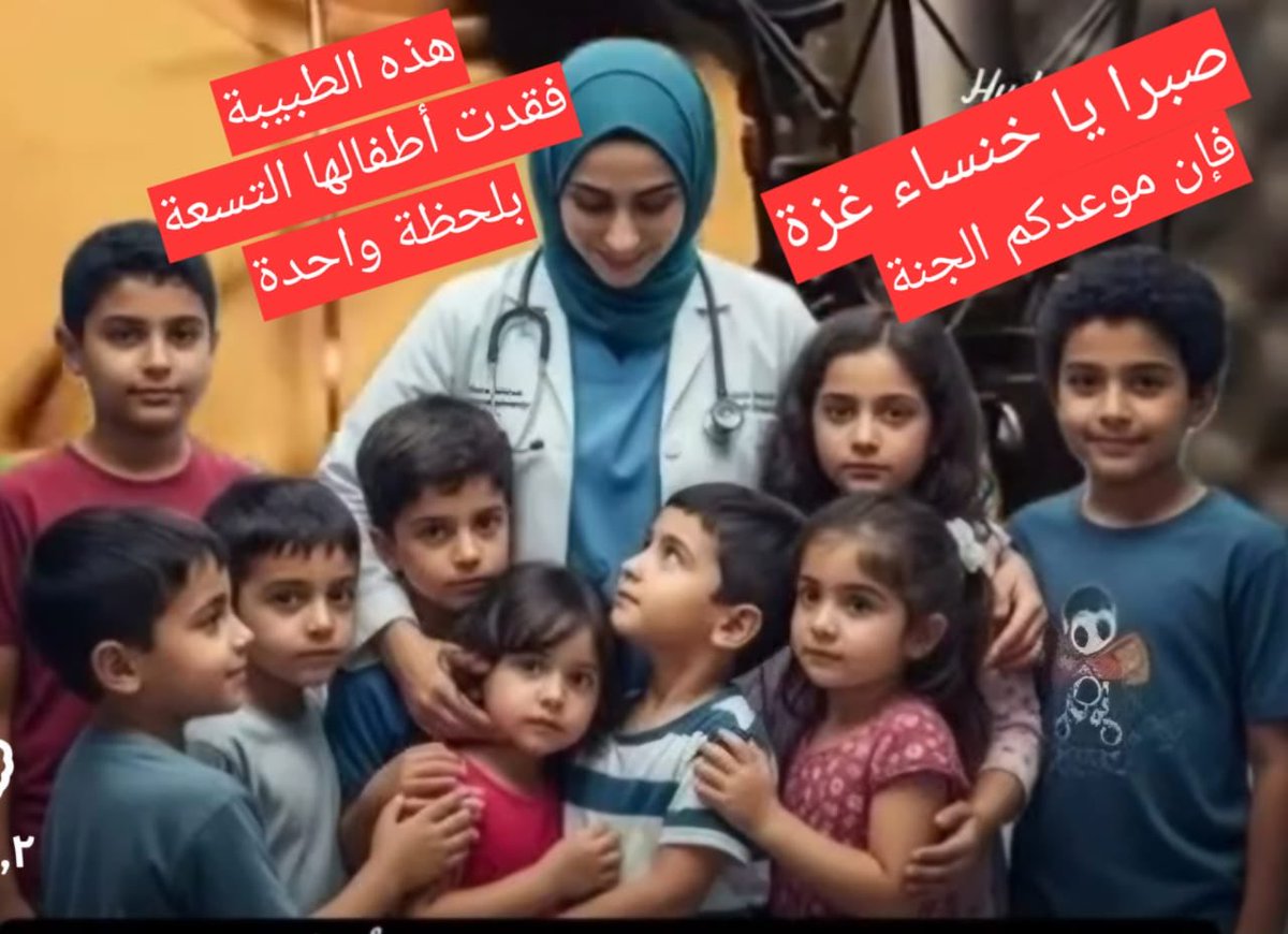 الدكتورة ألاء النجار التي فقدت أطفالها التسعة بقصف غادر مجرم من الكيان الصهيوني المحتل على منزلها!
نموذج للمرأة الغزاوية الصامدة! صمود أسطوري سيكون سببا لزوال الكيان الصهيوني اللقيط!
فلا نامت أعين الجبناء.