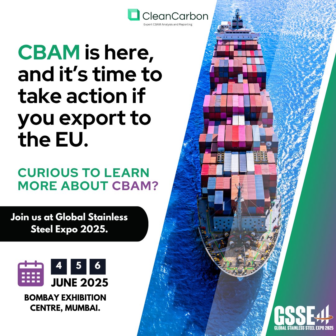CleanCarbonai's tweet photo. @CleanCarbonai will be showcasing at GSSE 2025.
📍 Visit us at Booth No. : A-59
📅 4, 5 and 6 June 2025.
📍 Bombay Exhibition Centre, Mumbai.

Register now: https://t.co/Wca3RELiBy

#GSSE2025 #StainlessSteelExpo #CBAM https://t.co/GR9qr3y9i2